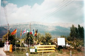 Camp site at Ager, Catalonia, Spain, September 1989