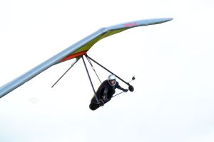 Hang glider flying at Mere, Wiltshire, UK, in June 2020